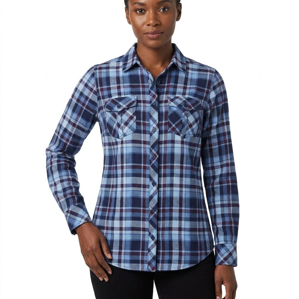 Lady Hathaway Blue Plaid Button-Up Shirt Women Size S